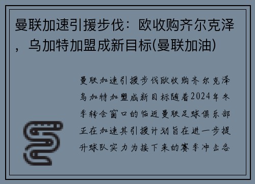 曼联加速引援步伐：欧收购齐尔克泽，乌加特加盟成新目标(曼联加油)