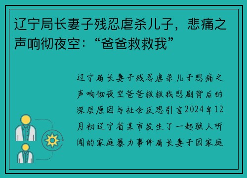 辽宁局长妻子残忍虐杀儿子，悲痛之声响彻夜空：“爸爸救救我”