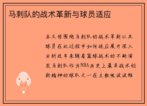 马刺队的战术革新与球员适应